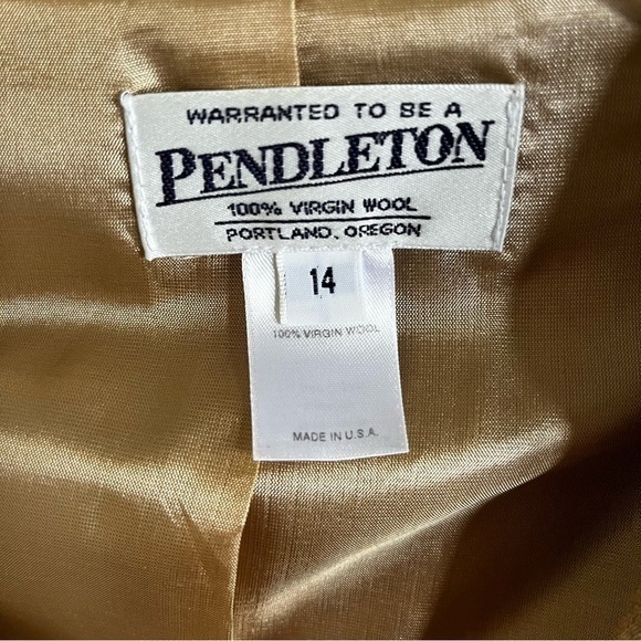 Pendleton Vintage Virgin‎ Wool Crop Jacket Shoulder Pads Tan Short Career Medium - Picture 4 of 9